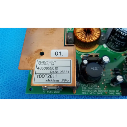 Bronze-colored nichicon yddt2811 power supply board with printed specs on green circuit board for topcon trc-nw8 fundus camera