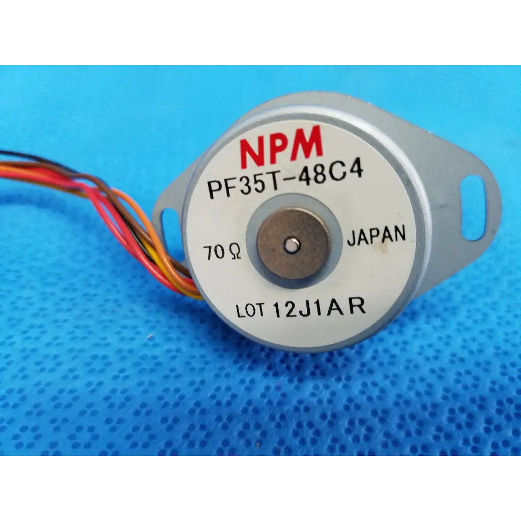 Silver-colored npm pf35t-48c4 stepper motor with white label and multi-color wiring for trc-nw8 retinal camera