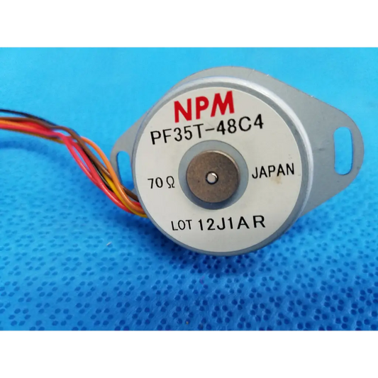 Silver-colored npm pf35t-48c4 stepper motor with white label and multi-color wiring for trc-nw8 retinal camera