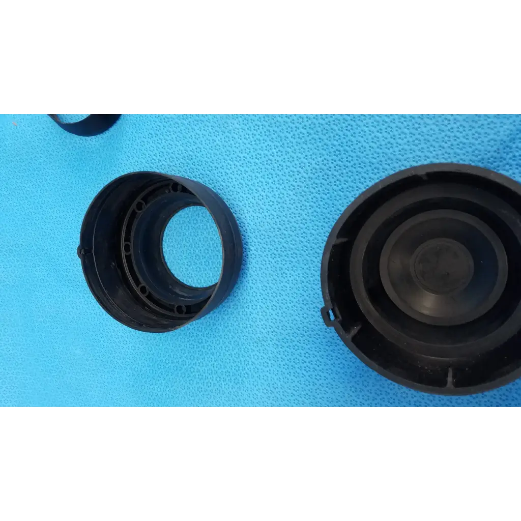 Black plastic dust cap and alignment ring for viewfinder bellows in a 3-piece set for Topcon TRC-NW8 retinal camera