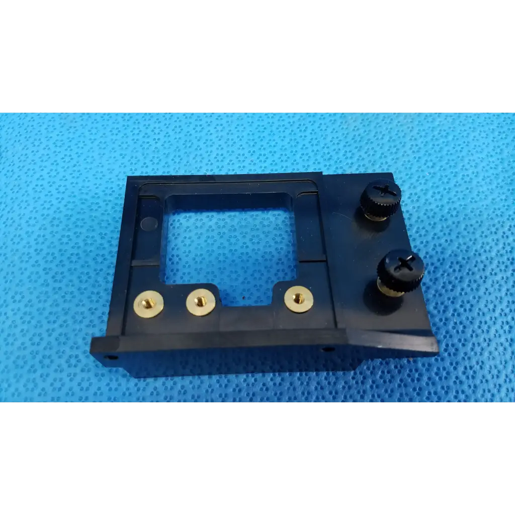 Black plastic internal optical alignment mirror mount slider bracket with four brass screws for topcon fundus camera