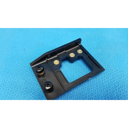 Black plastic sim card tray with gold screws and card cutout for internal optical alignment mirror mount slider bracket