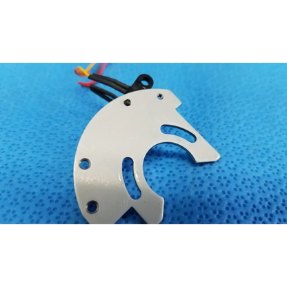 White plastic internal optical base axis limit photo-interrupter sensor with aluminum bracket and attached wires