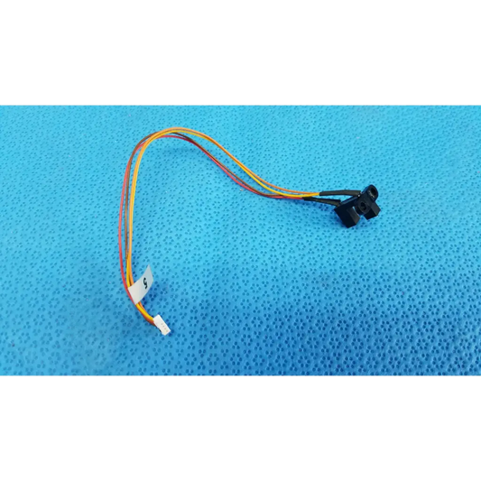 Black plastic optical base photo-interrupter sensor wire harness with yellow, orange, red, and black wires for topcon fundus camera