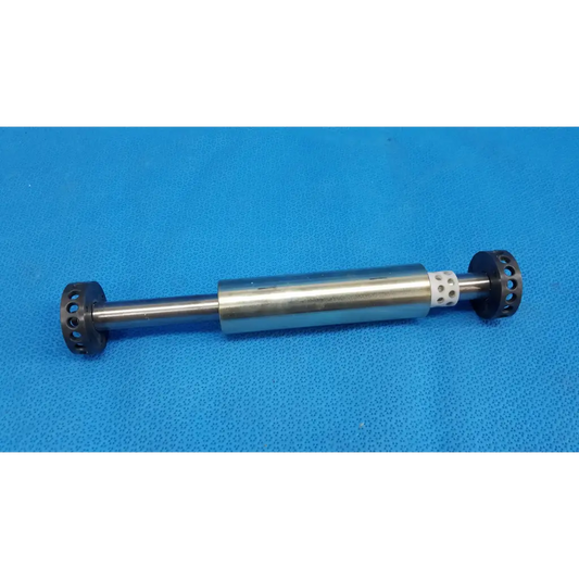 Silver metallic internal optical core piston cylinder with black perforated end caps and white mesh for topcon fundus camera