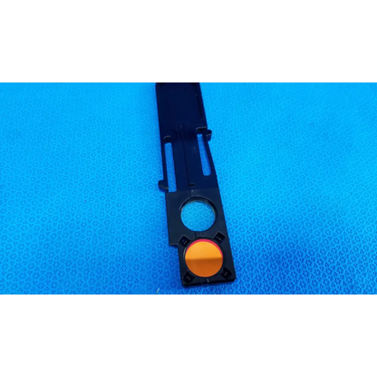 Black plastic camera lens mount with circular orange optical filter slider for fundus retinal camera topcon trc-nw8