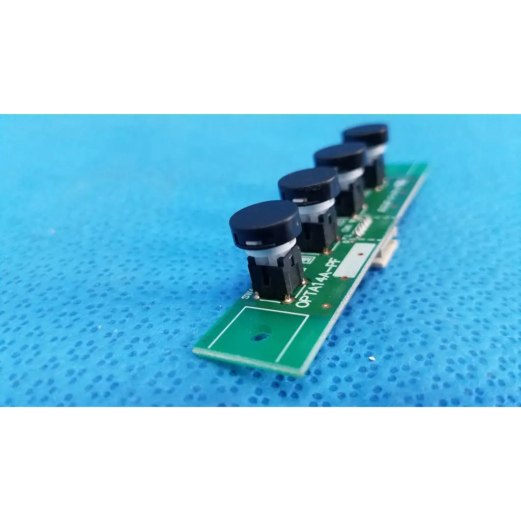 Green circuit board with four black cylindrical components for osd control menu switch button pcb board opta14a-pf