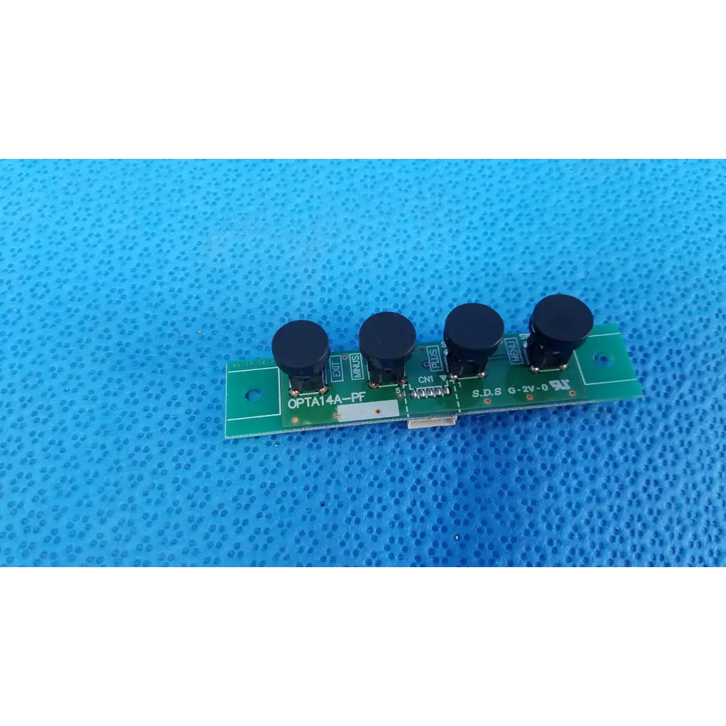 Green circuit board with four black cylindrical components for osd control menu switch button pcb board opta14a-pf