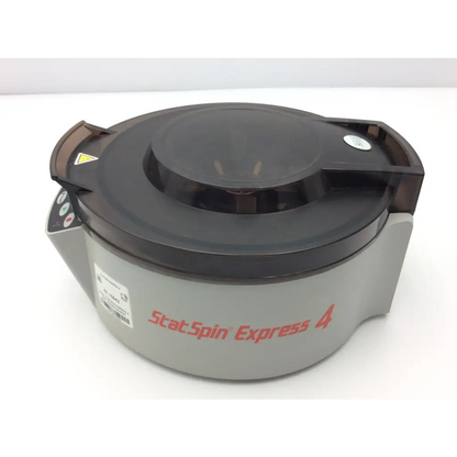 Gray and black iris statspin express 4 high-speed centrifuge with transparent lid and control panel for lab use