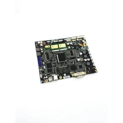 Issi k5801358 k750216 board featuring black pcb with green yellow circuitry silver capacitors and multiple ports