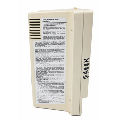 White paper with black text detailing troubleshooting messages for the biomed certified ivac 4200 vital-check patient monitor