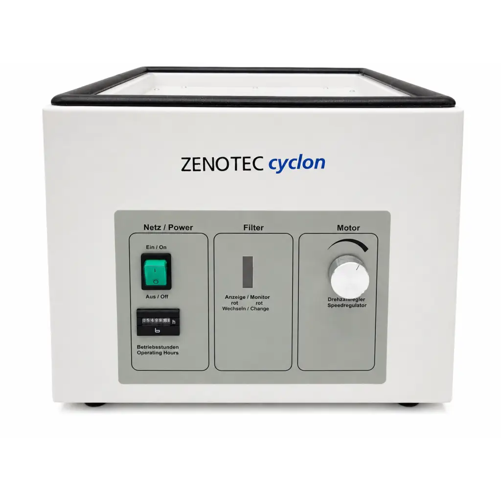 Ivoclar Wieland biomed certified zenotec cyclon dental dust extractor ultrasonic cleaner with black trim and green controls