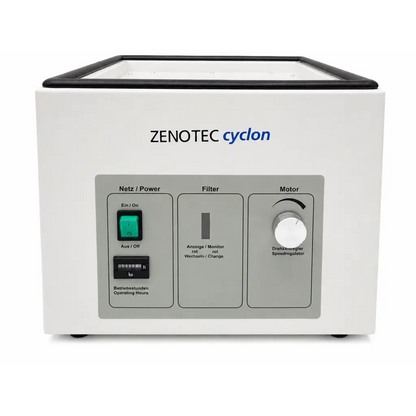 Ivoclar Wieland biomed certified zenotec cyclon dental dust extractor ultrasonic cleaner with black trim and green controls