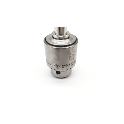 Stainless steel jacobs 1bm keyed drill chuck with engraved specifications and central hole for secure tightening