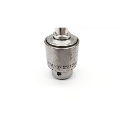 Jacobs 1BM keyed drill chuck stainless steel cylindrical body with engraved markings and certification symbols