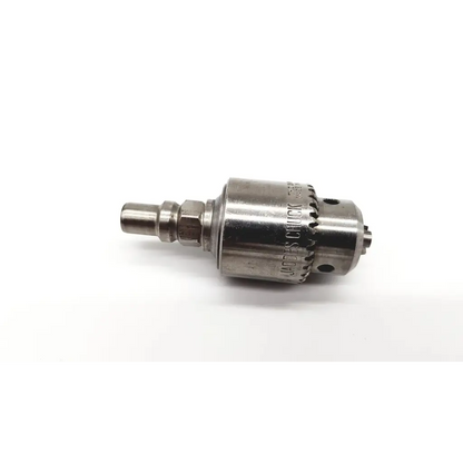 Silver metal jacobs drill chuck 2ba with cylindrical body, machined grooves, and 3/8-24 threaded sections