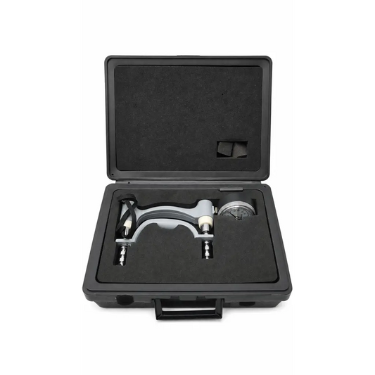 Jamar gray and black hydraulic hand dynamometer in protective carrying case for medical use