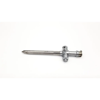 Silver jarit 600-440 piston valve cannula with pyramidal trocar featuring pointed tip and threaded handle