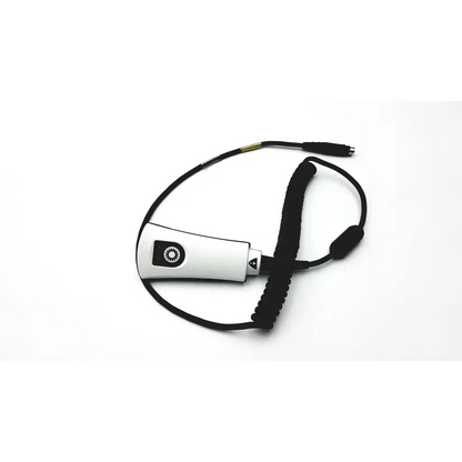 White rectangular biomedical service device jdk-1797 rev a with black coiled cable for responsible electronics recycling replacement parts