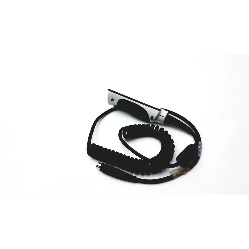 Black coiled cable with silver metallic clip and connector for jadak barcode scanner jdk-1799 rev a product