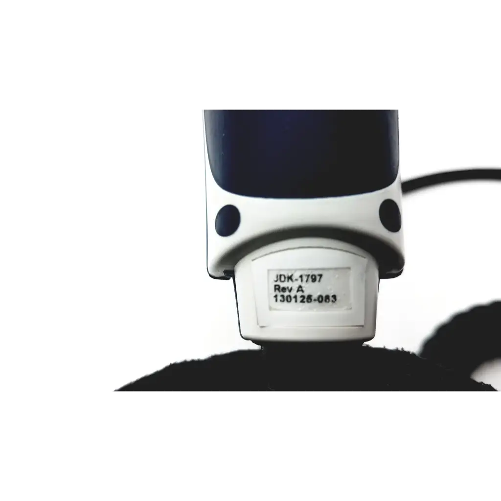 White and black matte handheld jadak barcode scanner model jdk-1799 rev a for efficient barcode scanning tasks