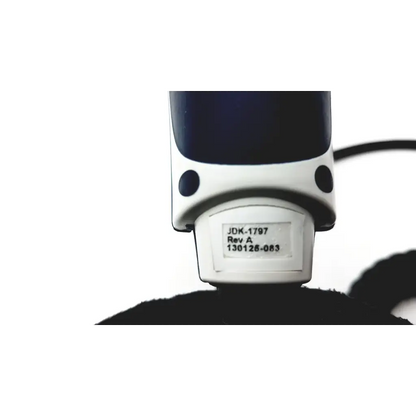 White and black matte handheld jadak barcode scanner model jdk-1799 rev a for efficient barcode scanning tasks