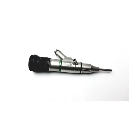 Silver and black video camera otoscope with sleek metallic body and engraved markings near joint for precise use