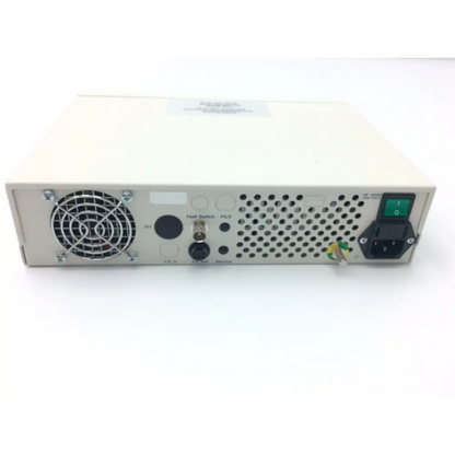 Back side of cream-colored metal jedmed 918714 xe30-eco ntsc video otoscope console with fan grille and power port