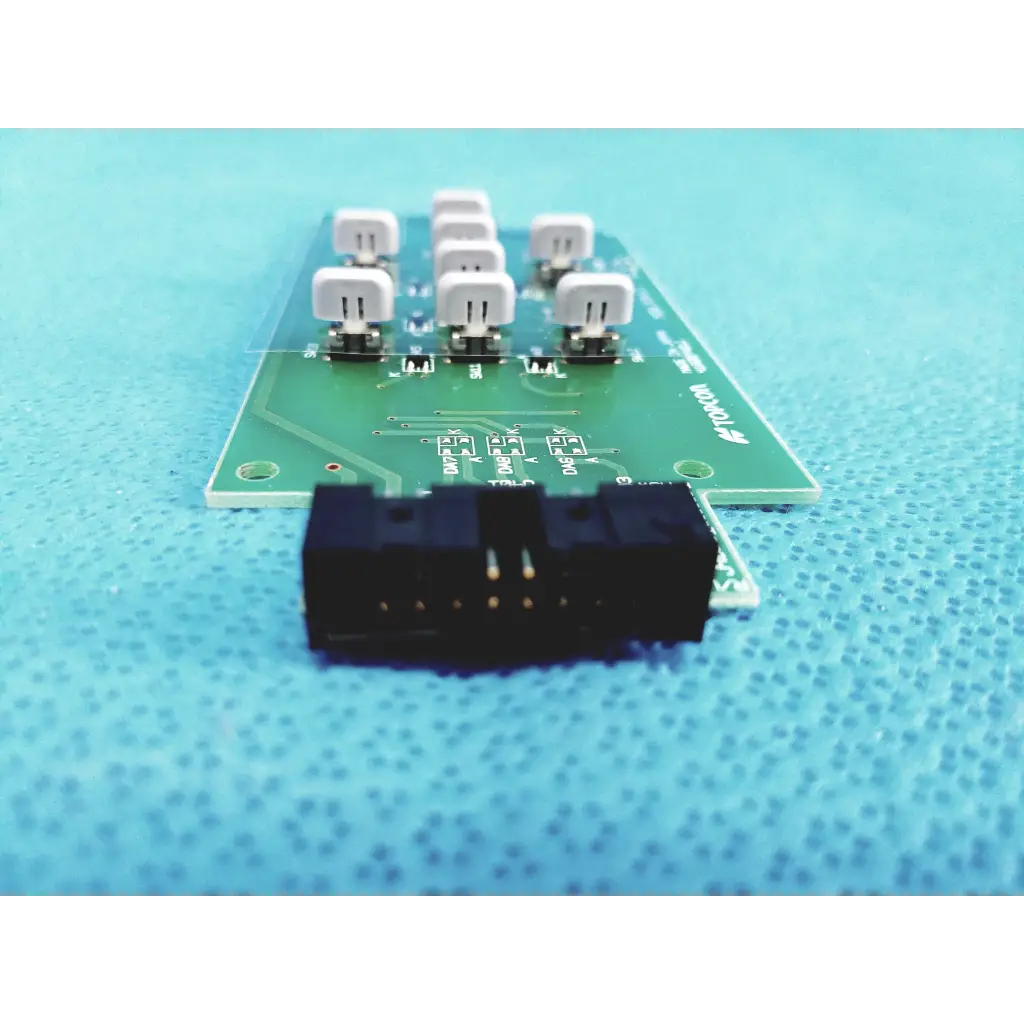 Green pcb board with white rectangular and black multi-pin connectors for joystick 4182074011 fundus retinal camera