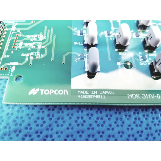 Green pcb board with white components and topcon branding for joystick 4182074011 fundus retinal camera use