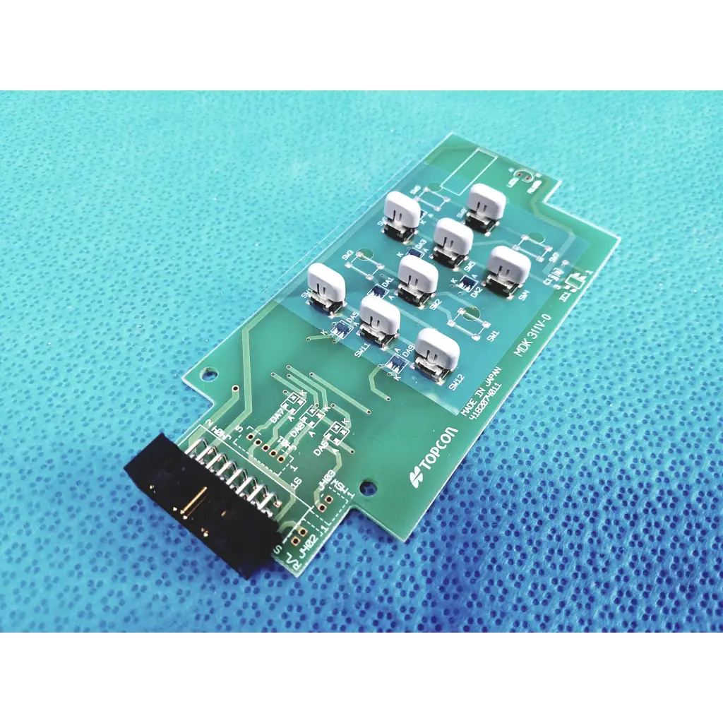 Green pcb board with white toggle switches and black connector for topcon joystick fundus retinal camera model 4182074011