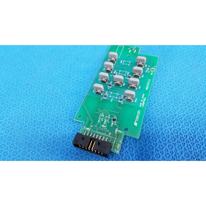 Green rectangular joystick base control pcb with ten gray switches and black connector for topcon retinal camera
