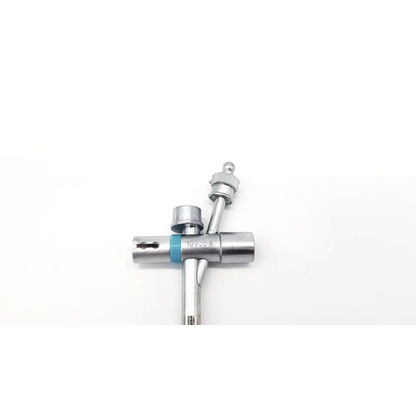 Silver surgical karl storz 10338a scope tube with blue band and textured knobs for precise medical use