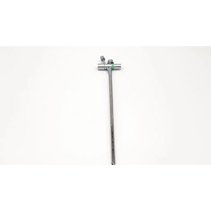 Silver surgical retractor with t-shaped handle and two knobs for karl storz 10338b doezel hulst scope tube