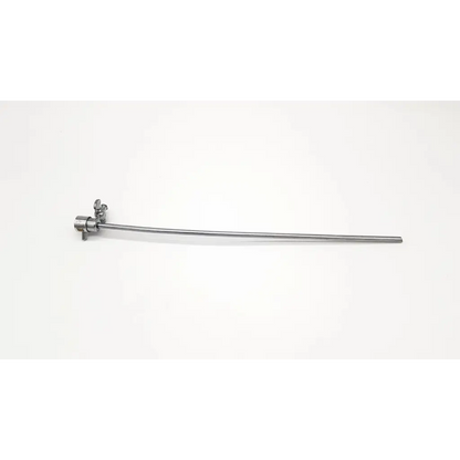Silver surgical retractor with slender shaft and adjustable clamp in karl storz 26163v high flow outer sheath