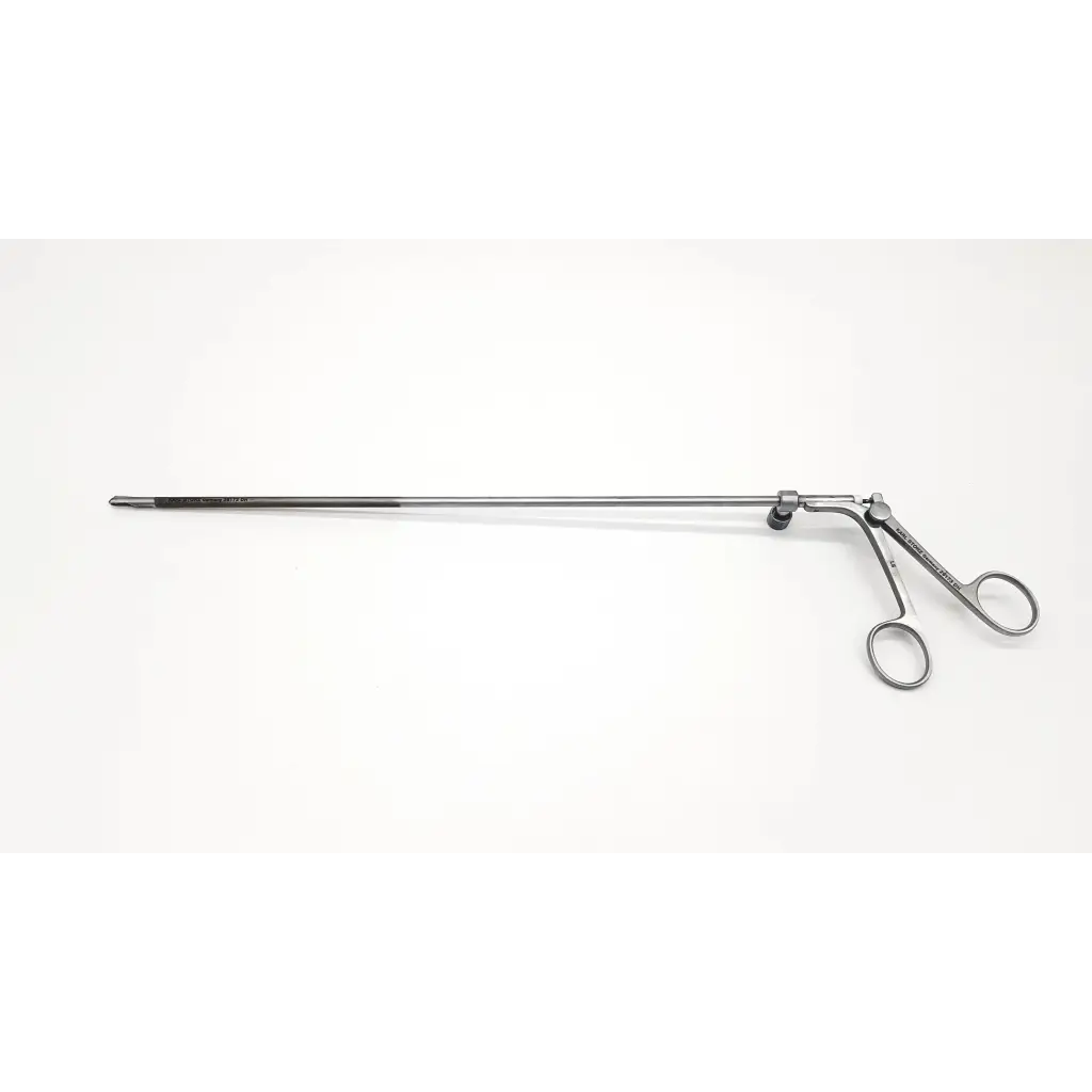 Silver karl storz 26173 dh laparoscopic surgical retractor with long handle and two circular finger loops
