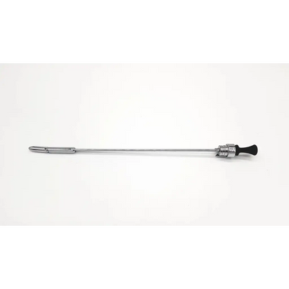 Silver surgical retractor with black ergonomic handle and metallic tip for karl storz 27040bo 24fr sheath use