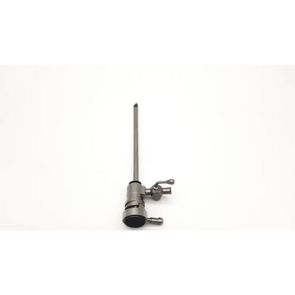 Silver surgical trocar with slender pointed tip and adjustable valve handle in karl storz 27047c resecthoscope