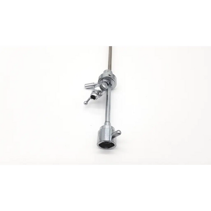 Silver-colored surgical instrument with long slender shaft and articulated joints in karl storz 27068cd telescope bridge