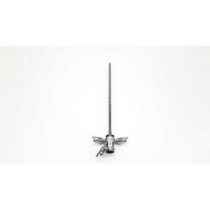 Silver surgical retractor with segmented shaft and cross handle featuring adjustment knobs karl storz 27068d sheath