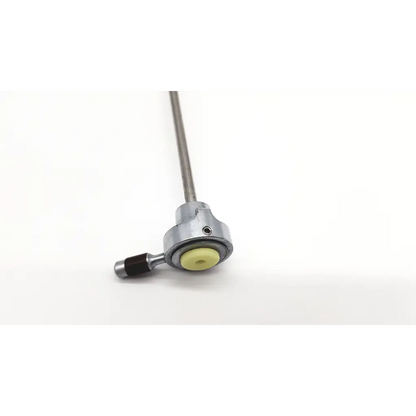Silver metallic karl storz 27090 bo hollow instrument with yellow circular component and black rubber grip