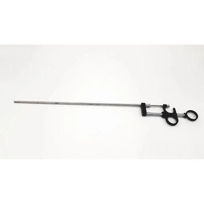 Black and silver karl storz 27090 fl working element with long metallic shaft and ergonomic looped handle for precise use