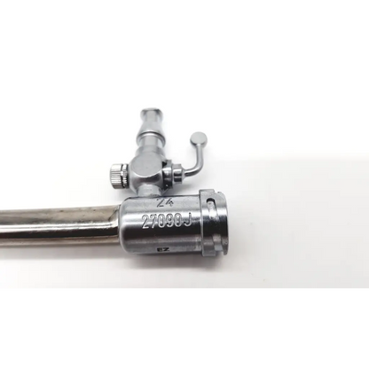 Silver metallic karl storz 27090j obturator surgical instrument with engraved markings and knurled adjustment knob
