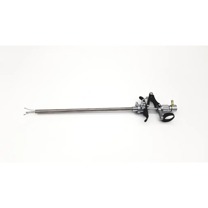 Silver surgical instrument with slender metallic shaft and black ergonomic handles for karl storz 27094p optical kidney use