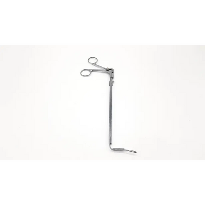 Silver surgical retractor with long slender handle and two circular finger loops karl storz 28020g rigid forces