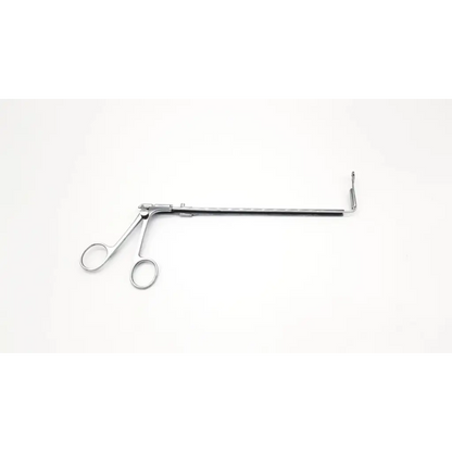 Silver surgical retractor with long handle and circular finger loops karl storz 28020g rigid forces instrument