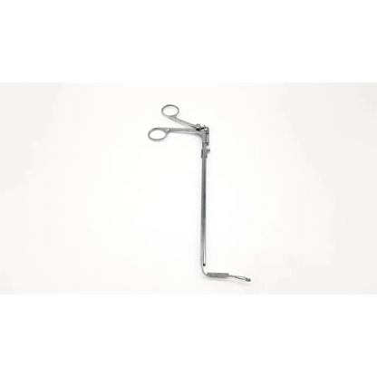 Silver surgical retractor with long slender handle and two finger loops in karl storz 28020g rigid forces design