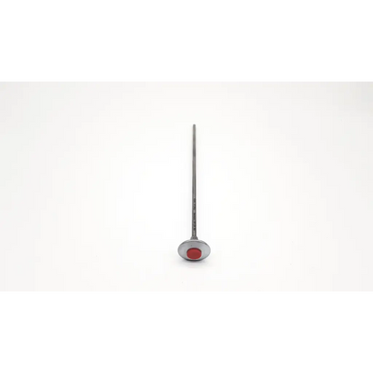 A sleek metallic karl storz 28124 bu obturator valve stem with polished chrome finish and red circular indicator