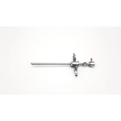 Silver karl storz 28124cr cannula with dual rotating stopcocks and articulated joints for surgical use