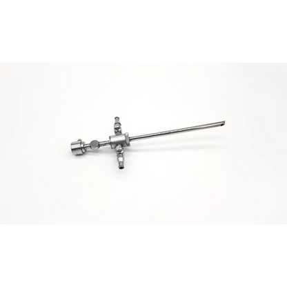 Silver surgical instrument with long slender shaft and dual rotating stopcocks karl storz 28124cr cannula